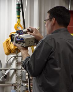 Repairing a hoist in our shop